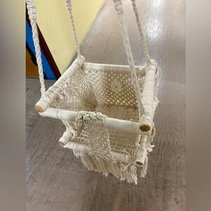 Handcrafted Cream Macramé Baby Hanging Swing Chair Bohemian